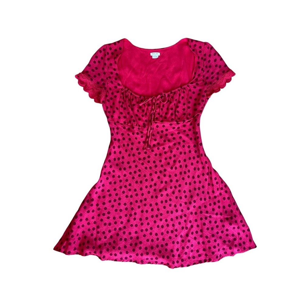 Kimchi Blue Red Polka Dot Milkmaid Mini Dress Short Sleeve OB2144183 Small - Picture 3 of 15